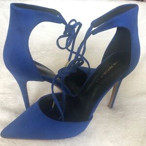 Shoe Republic LA Lace Up Faux Navy Blur Suede Heels/ Pumps/ Stilettos US 8.5